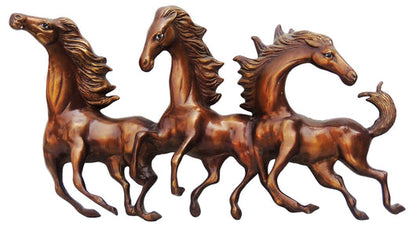 Brass Three Horse Wall Hanging Statue