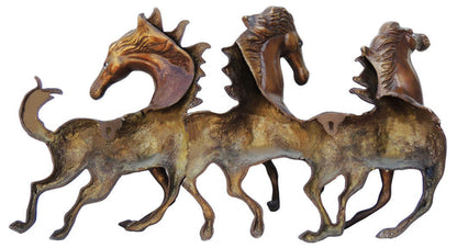 Brass Three Horse Wall Hanging Statue