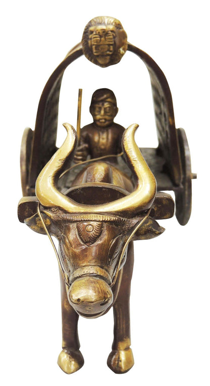 Brass Bull Cart Statue