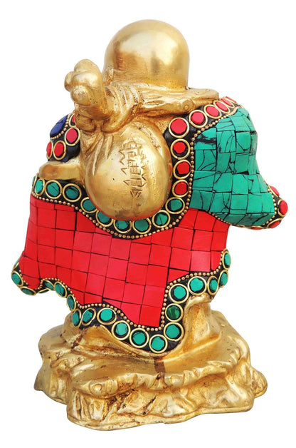 Brass Laughing Budha With Turquoise Coral