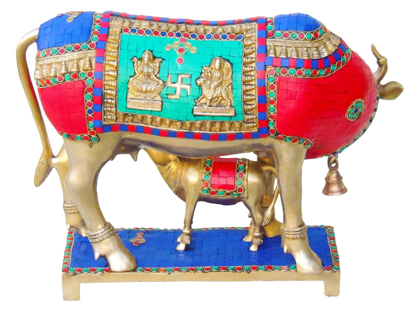 Brass Cow With Calf Stone Statue