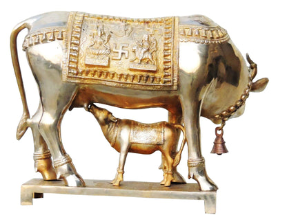 Brass Cow With Calf Statue