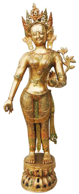 Brass Tara Devi Colour Statue