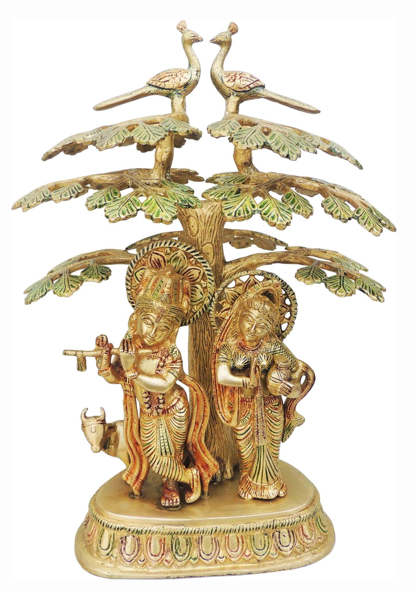 Brass Tree Radha Krishna With Cow Statue