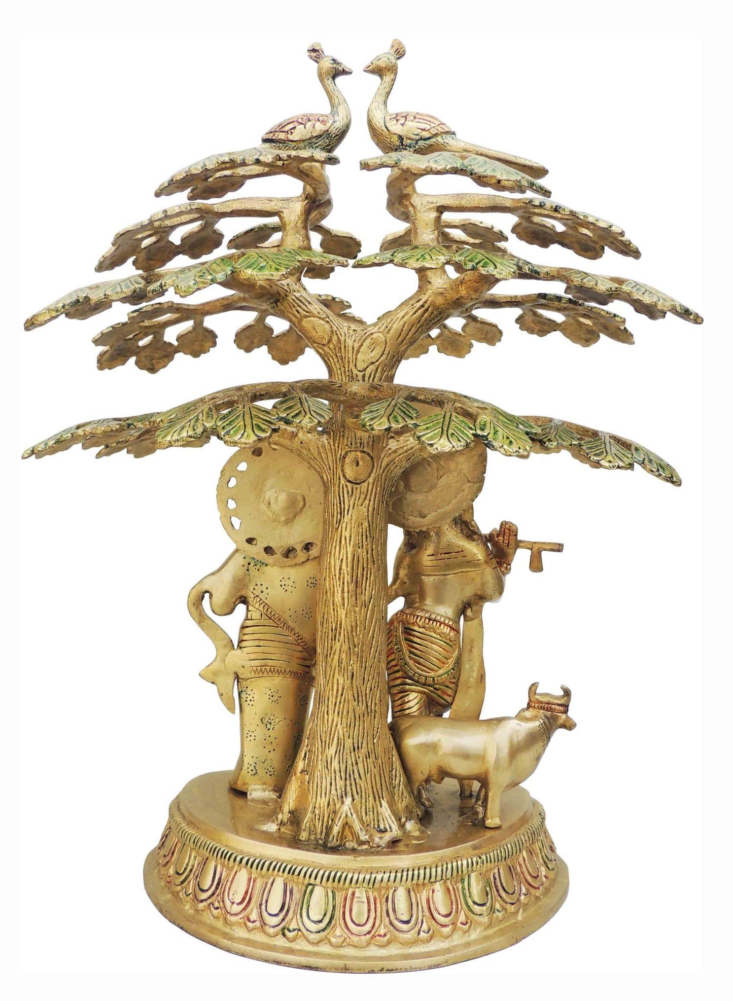 Brass Tree Radha Krishna With Cow Statue