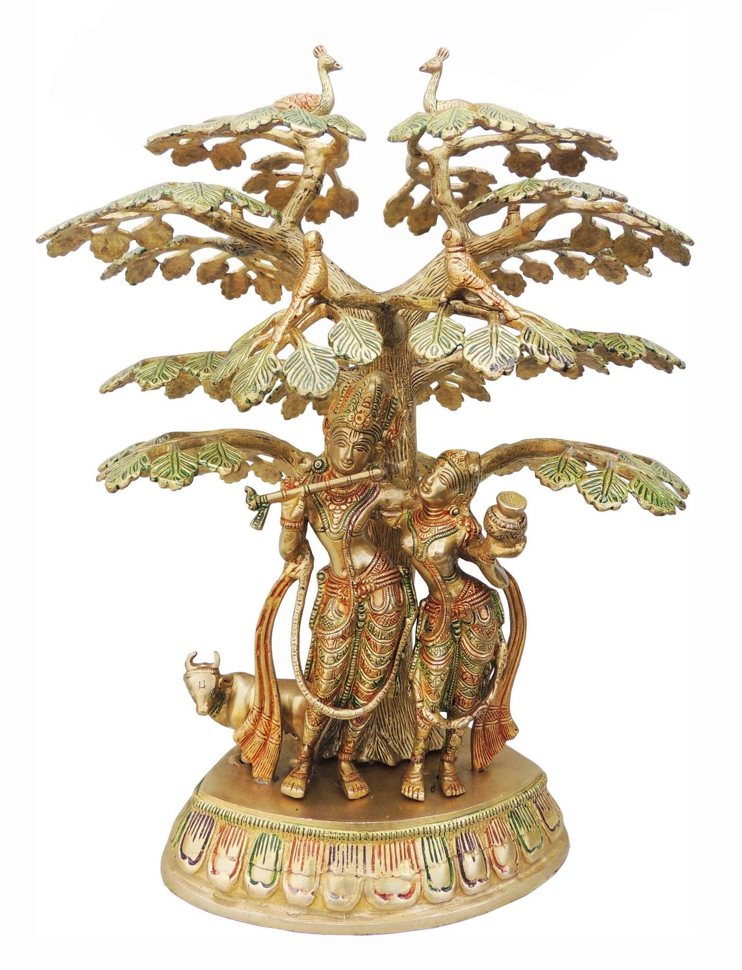 Brass Tree Radha Krishna With Cow Statue