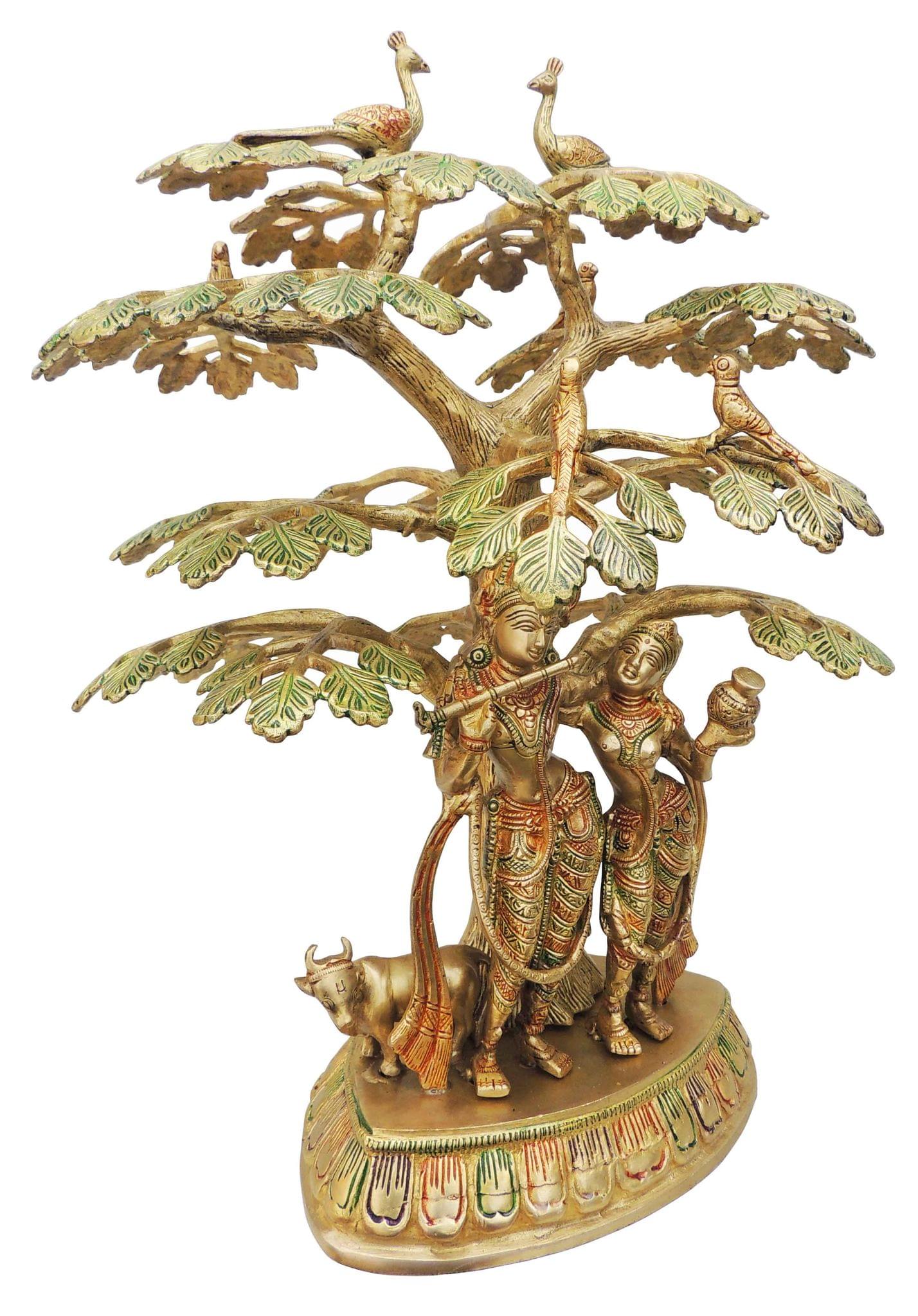 Brass Tree Radha Krishna With Cow Statue