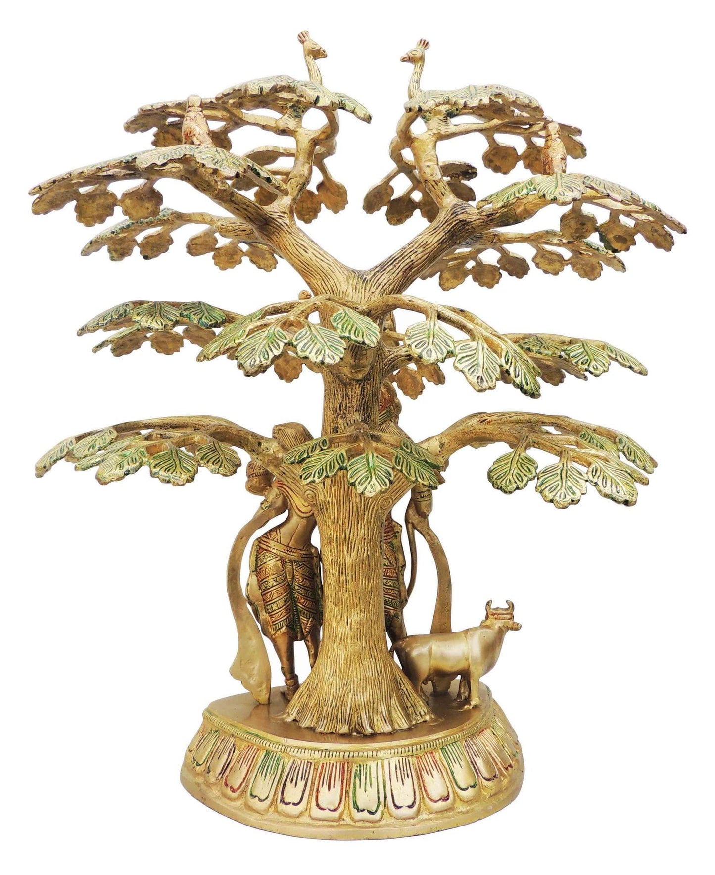 Brass Tree Radha Krishna With Cow Statue