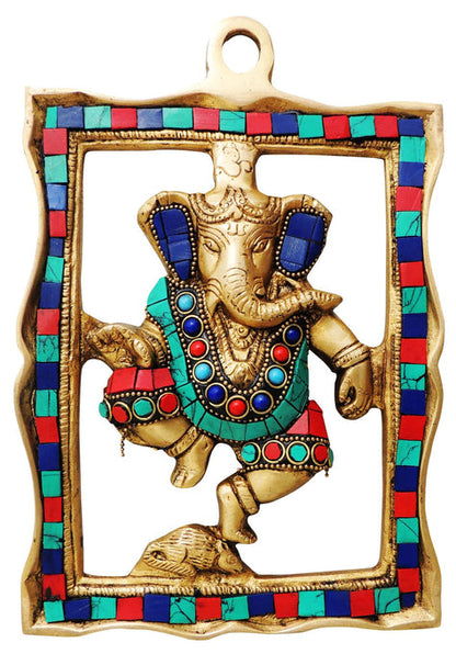 Brass Wall Hanging Ganesh Statue With Coral