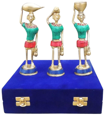 Brass Rajasthani Musical Statue Set Of 3 Pcs