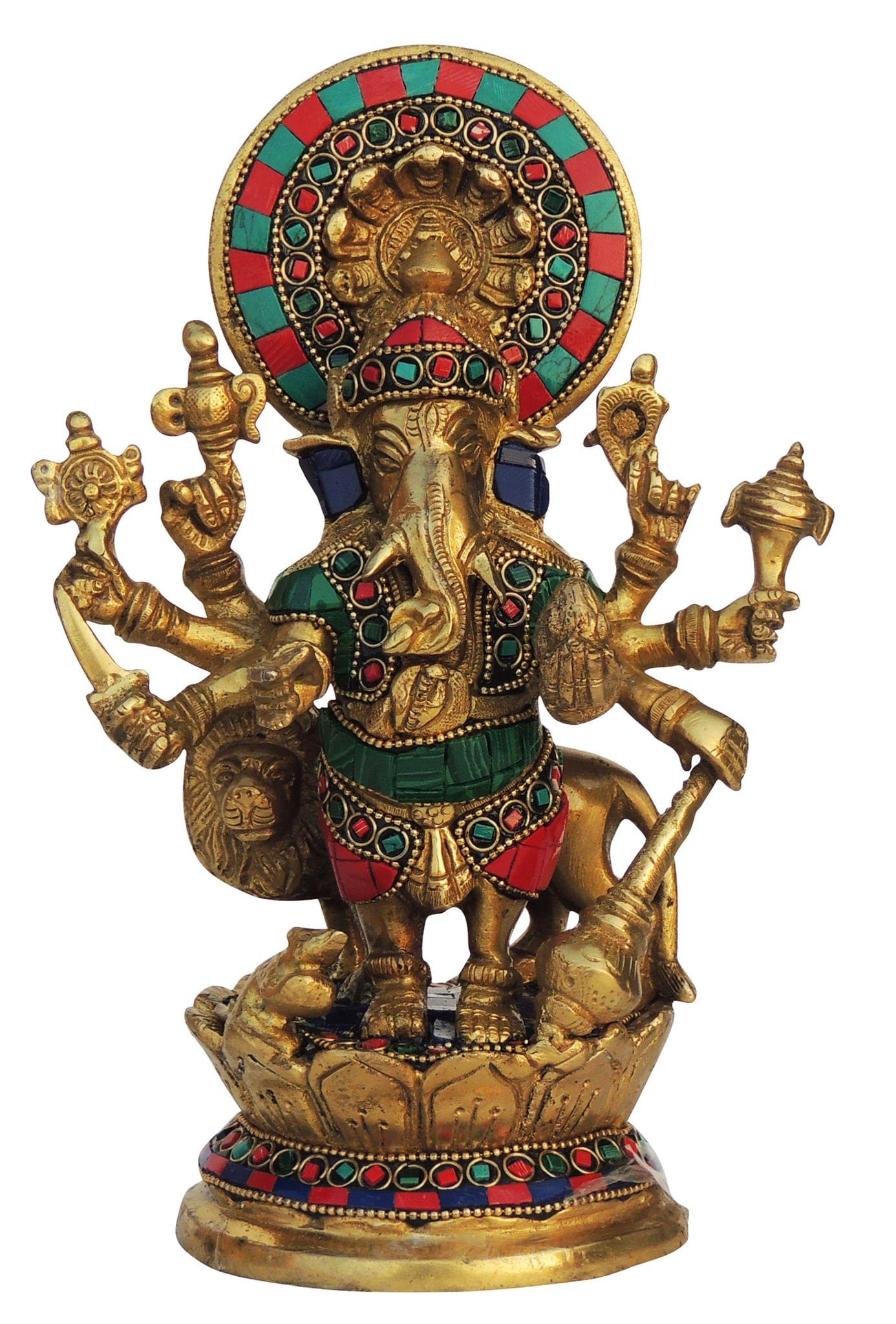 Brass Drishti Ganesh Stone Statue