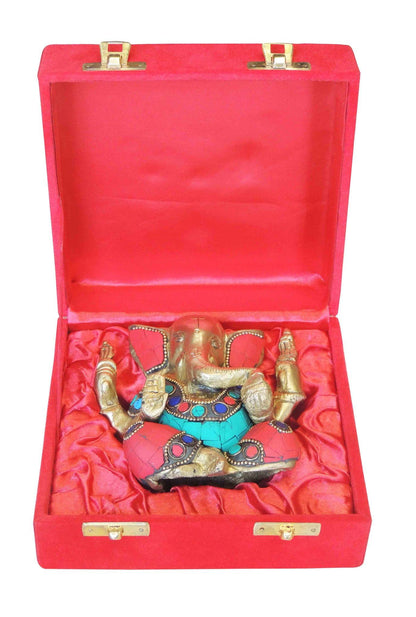 Brass Ganesh Ji Stone Statue With Velvet Box