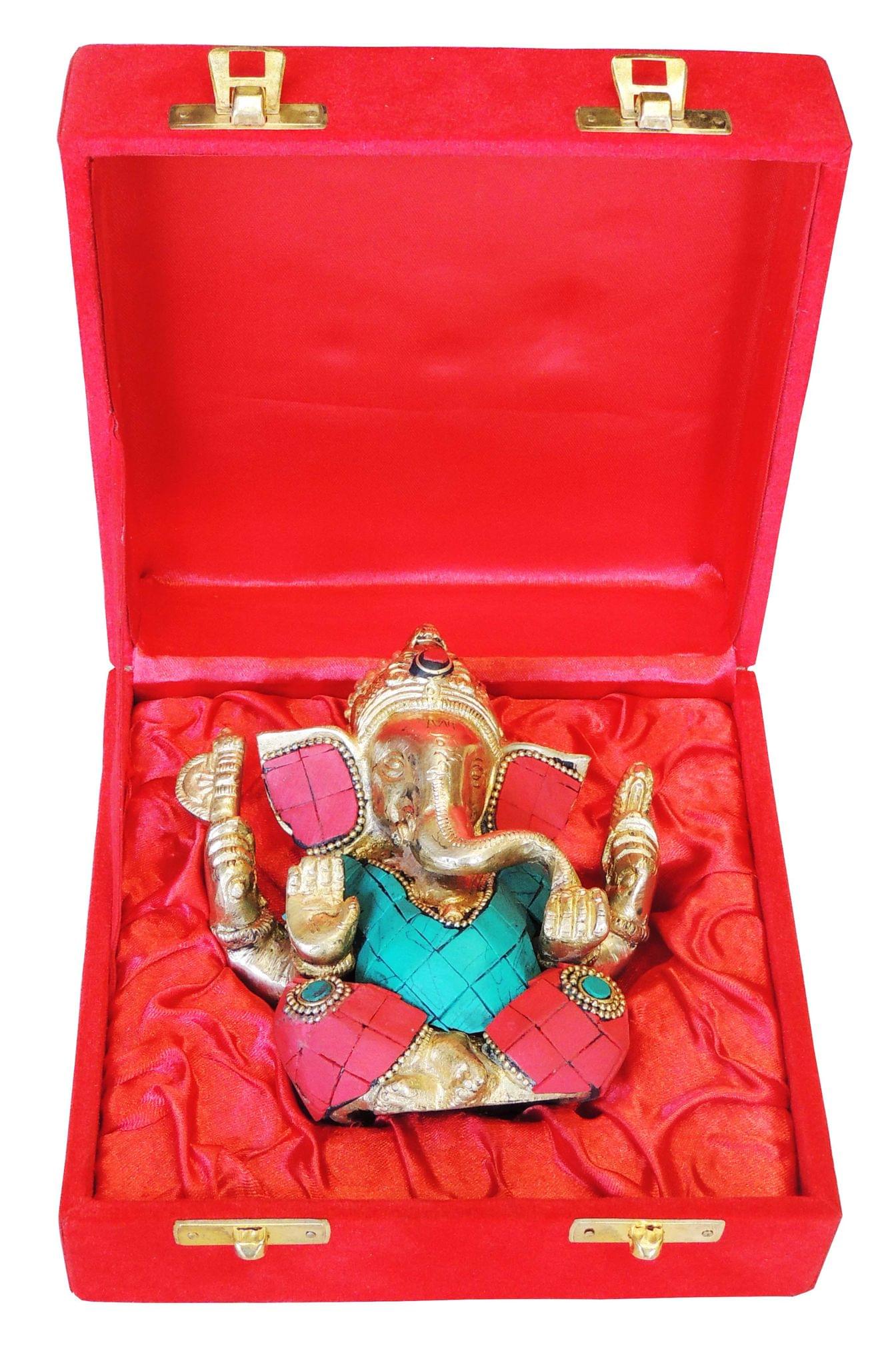 Brass Ganesh Ji Stone Statue With Velvet Box