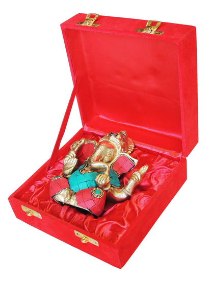 Brass Ganesh Ji Stone Statue With Velvet Box