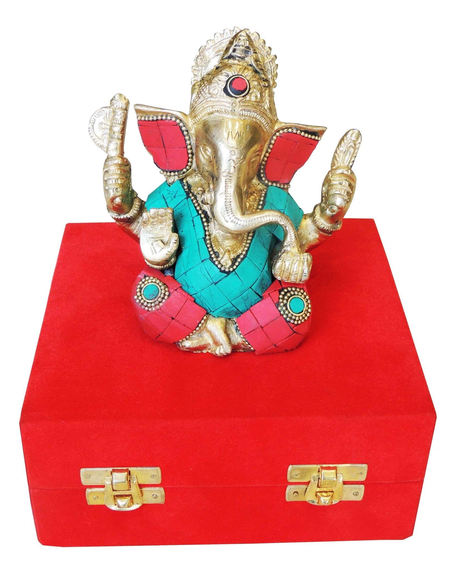 Brass Ganesh Ji Stone Statue With Velvet Box