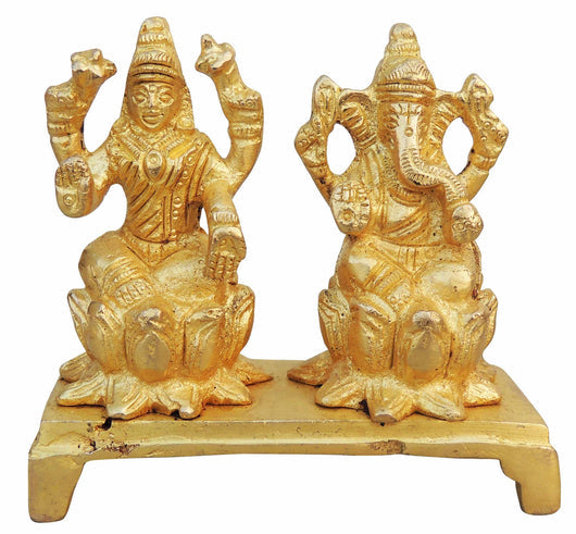 Brass Laxmi Ganesh Statue On Same Base