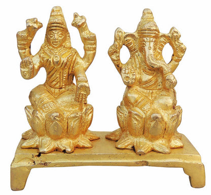 Brass Laxmi Ganesh Statue On Same Base