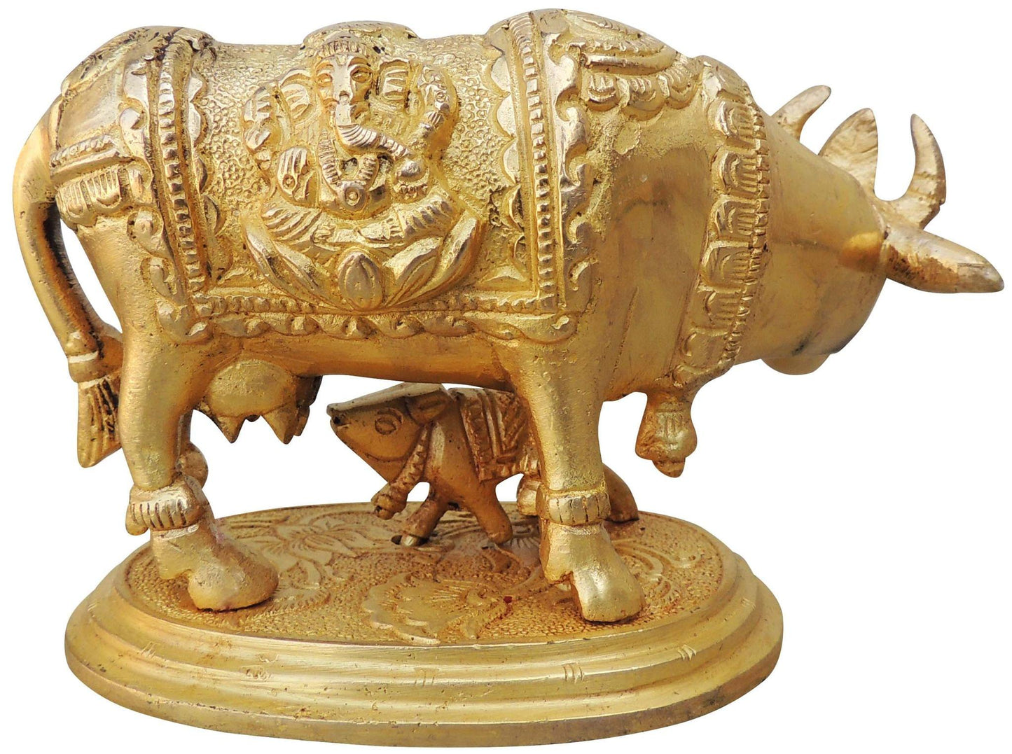 Brass Cow With Base Statue