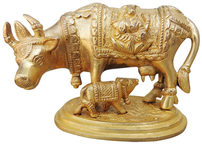 Brass Cow With Base Statue