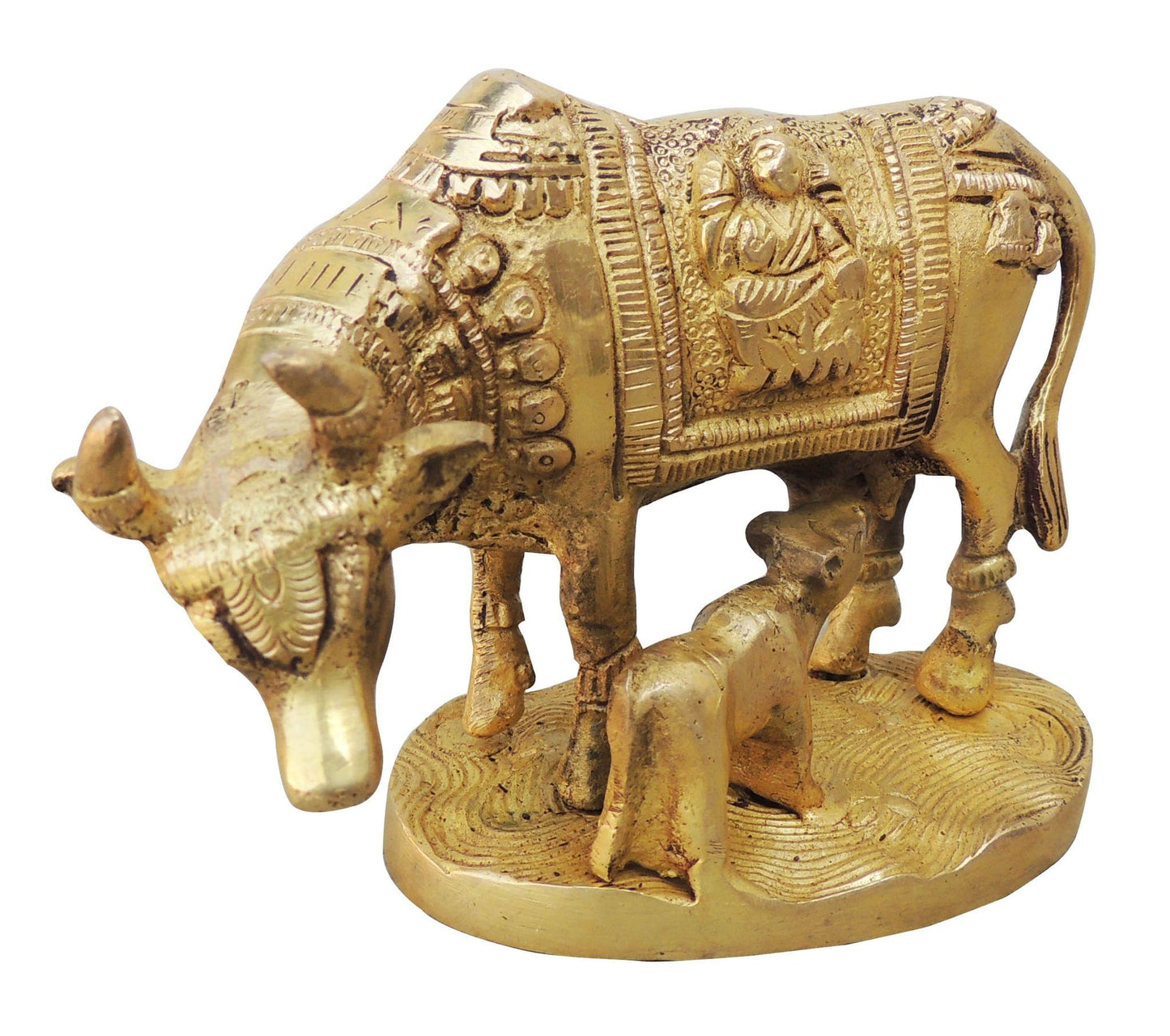 Brass Cow With Base Statue