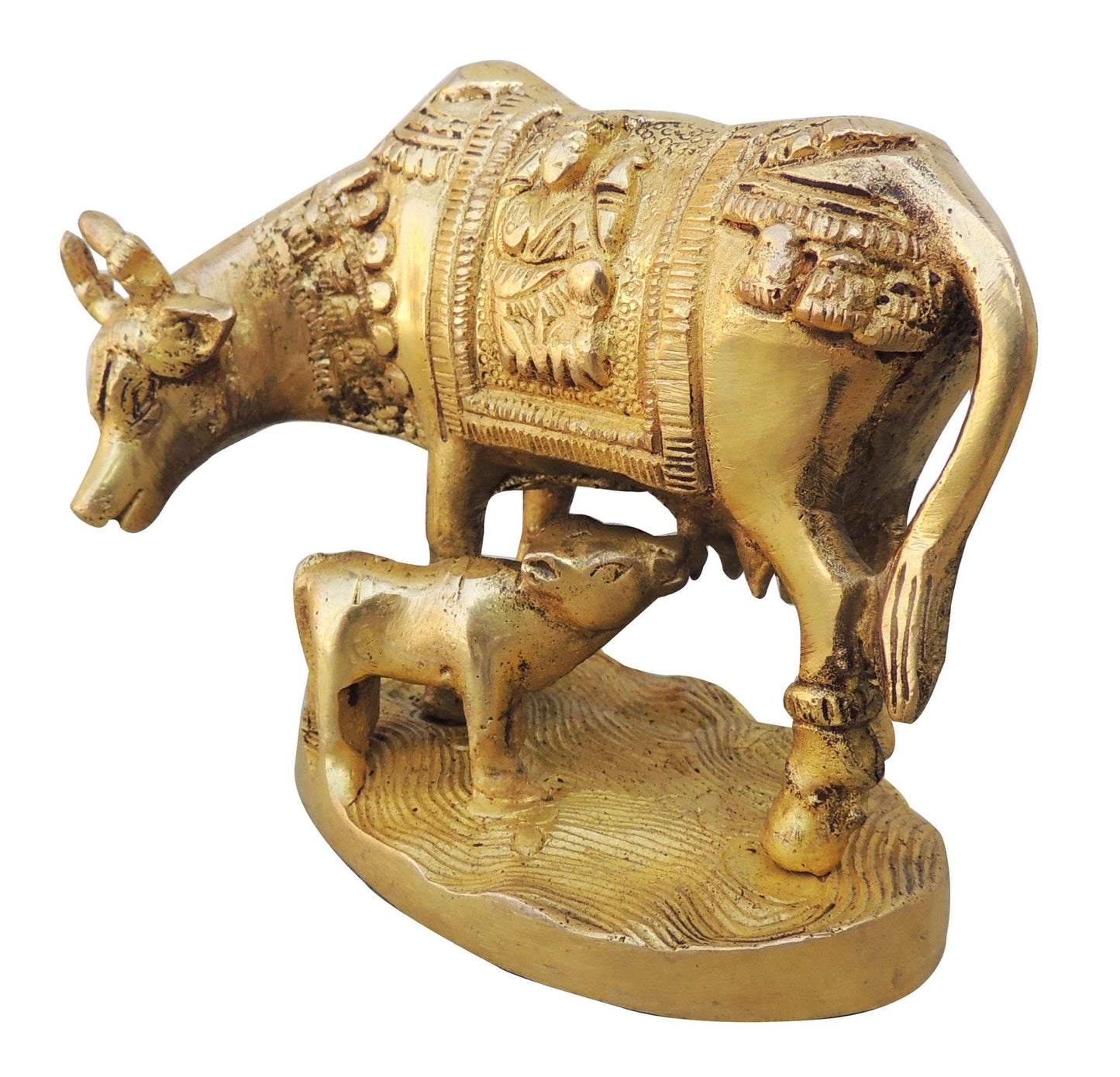 Brass Cow With Base Statue