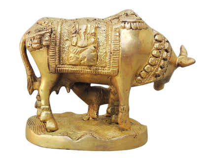 Brass Cow With Base Statue