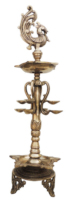 Brass Standing Deepak With Bird Statue