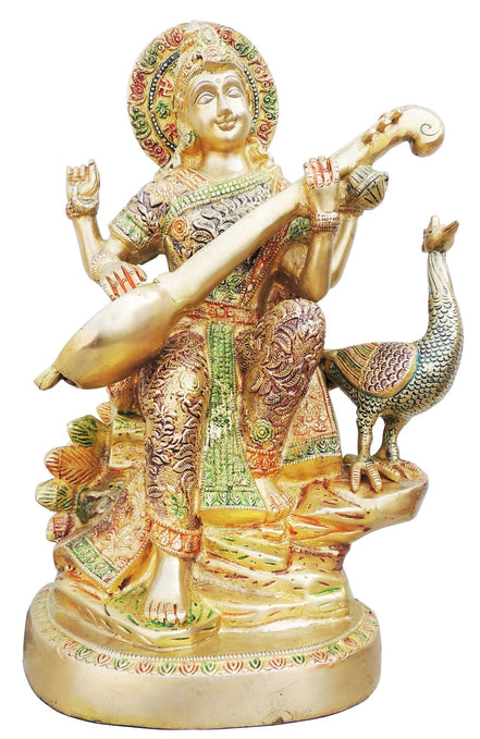 Brass Saraswati Colour Statue