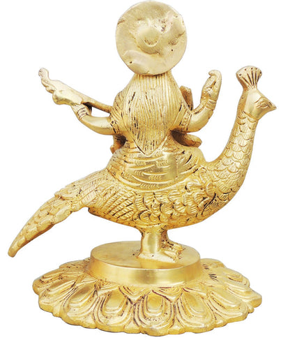 Brass Saraswati On Peacock