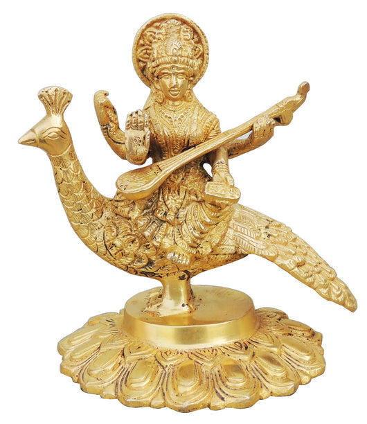 Brass Saraswati On Peacock