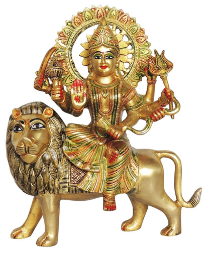 Brass Durgaji Colour Goddess Idol Statue