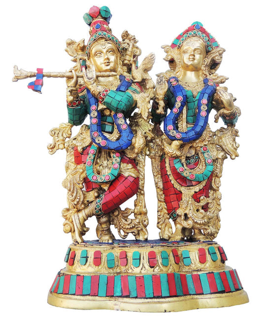 Brass Radha Krishna With Base God Statue