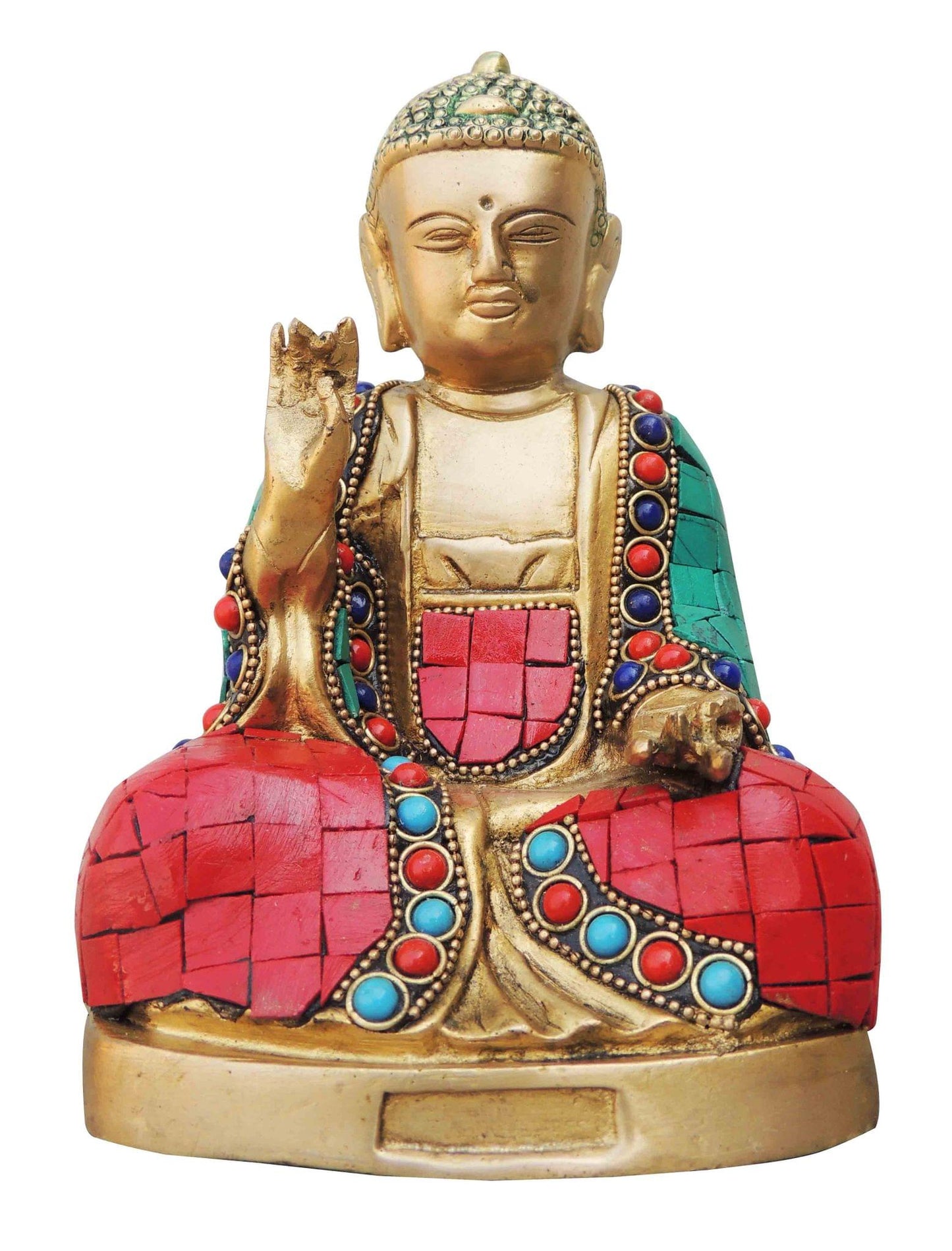 Brass Budha Statue With Turquoise Coral