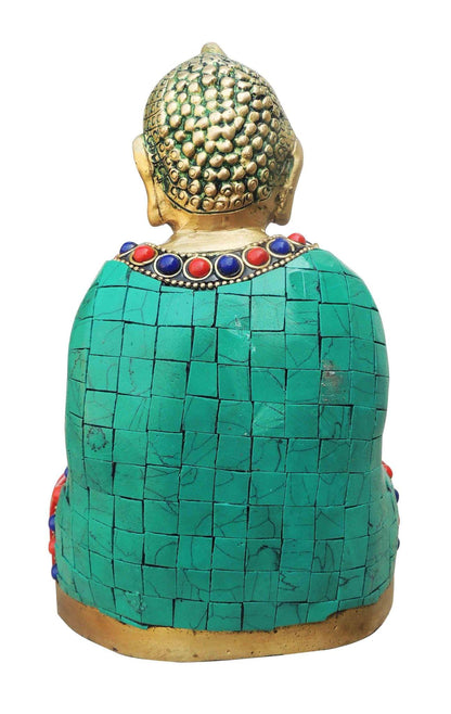 Brass Budha Statue With Turquoise Coral