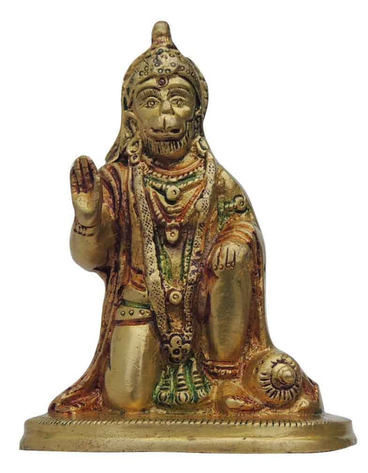 Brass Sitting Hanuman Ji God Idol Statue