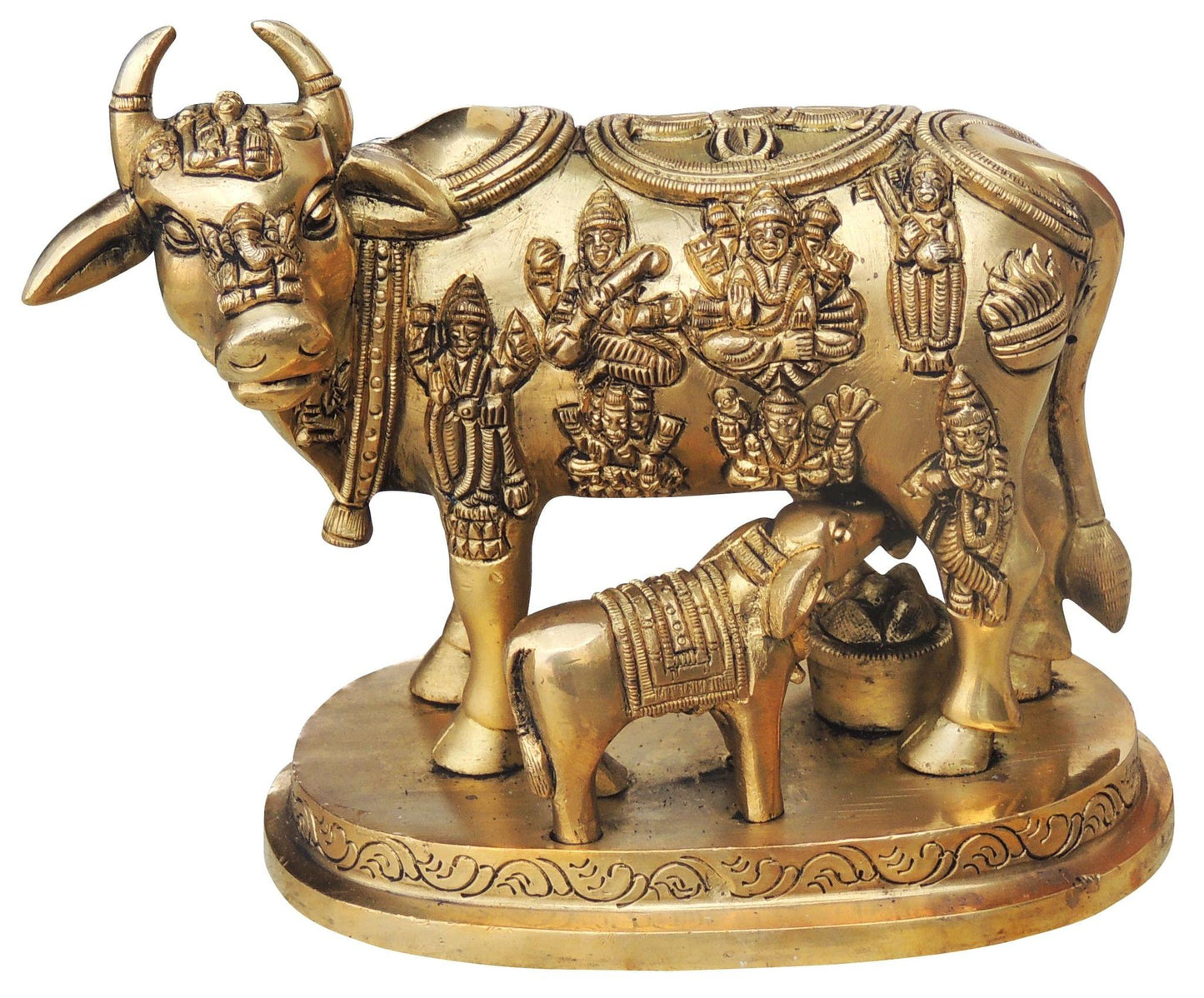 Brass Cow With Calf Statue