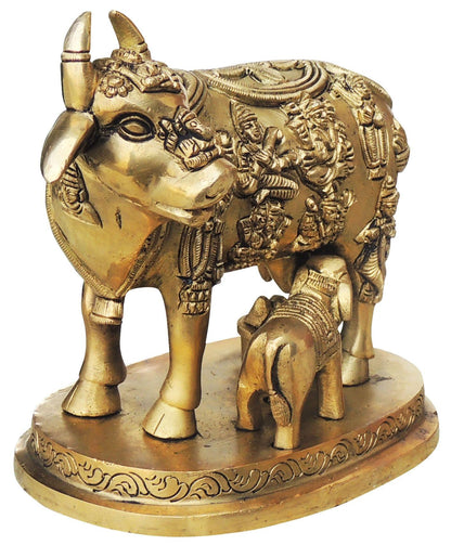 Brass Cow With Calf Statue