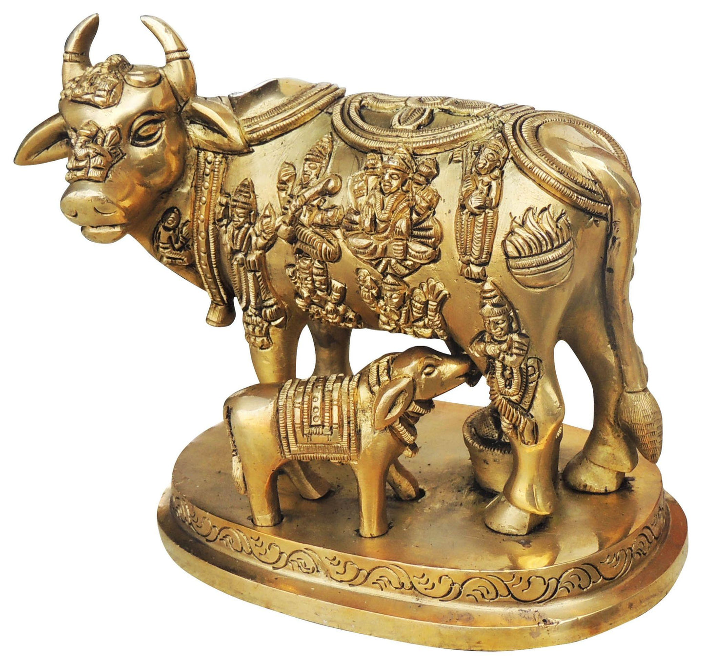 Brass Cow With Calf Statue