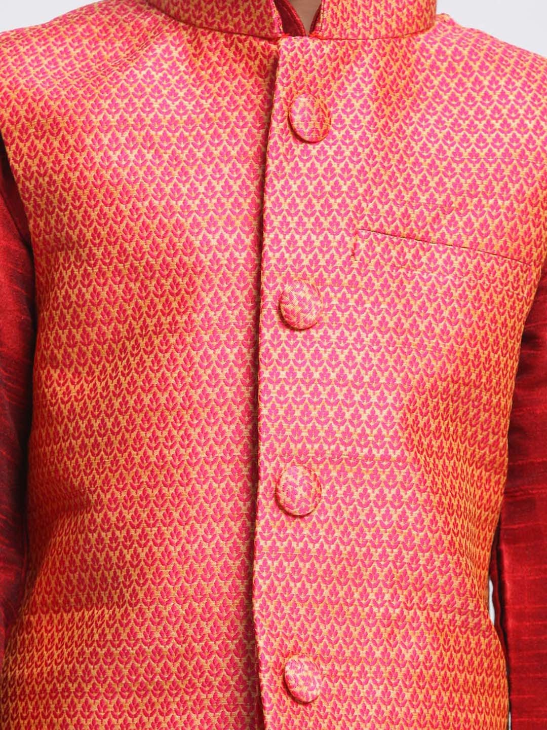 vastramay boys pink orange woven design nehru jacket