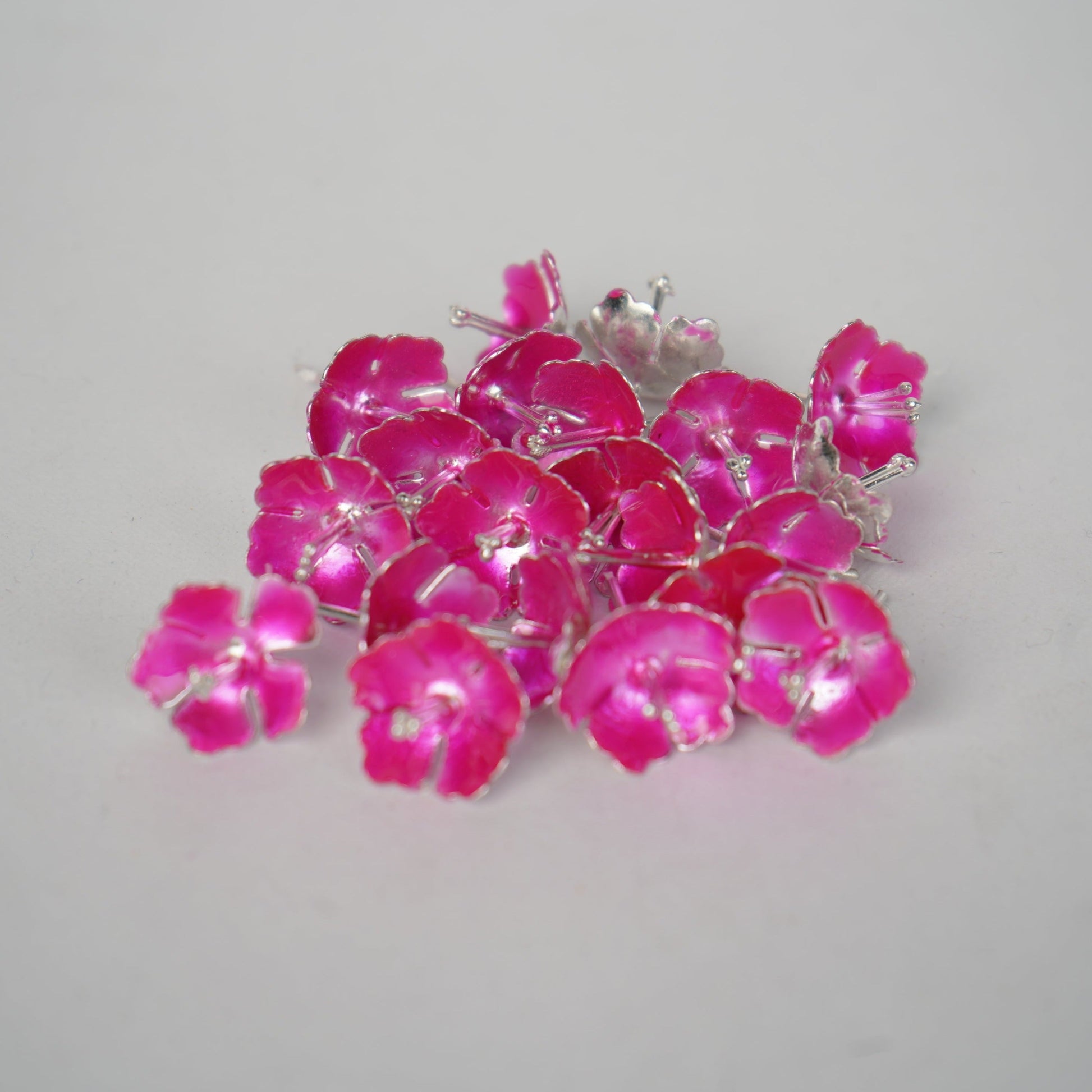 Pure Silver Enamel Pink Flowers 4.8 grams (Pack of 4)