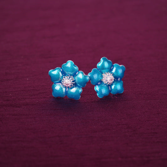 Pure Silver Enamel Blue Flowers 6.2 grams (Pack of 2)