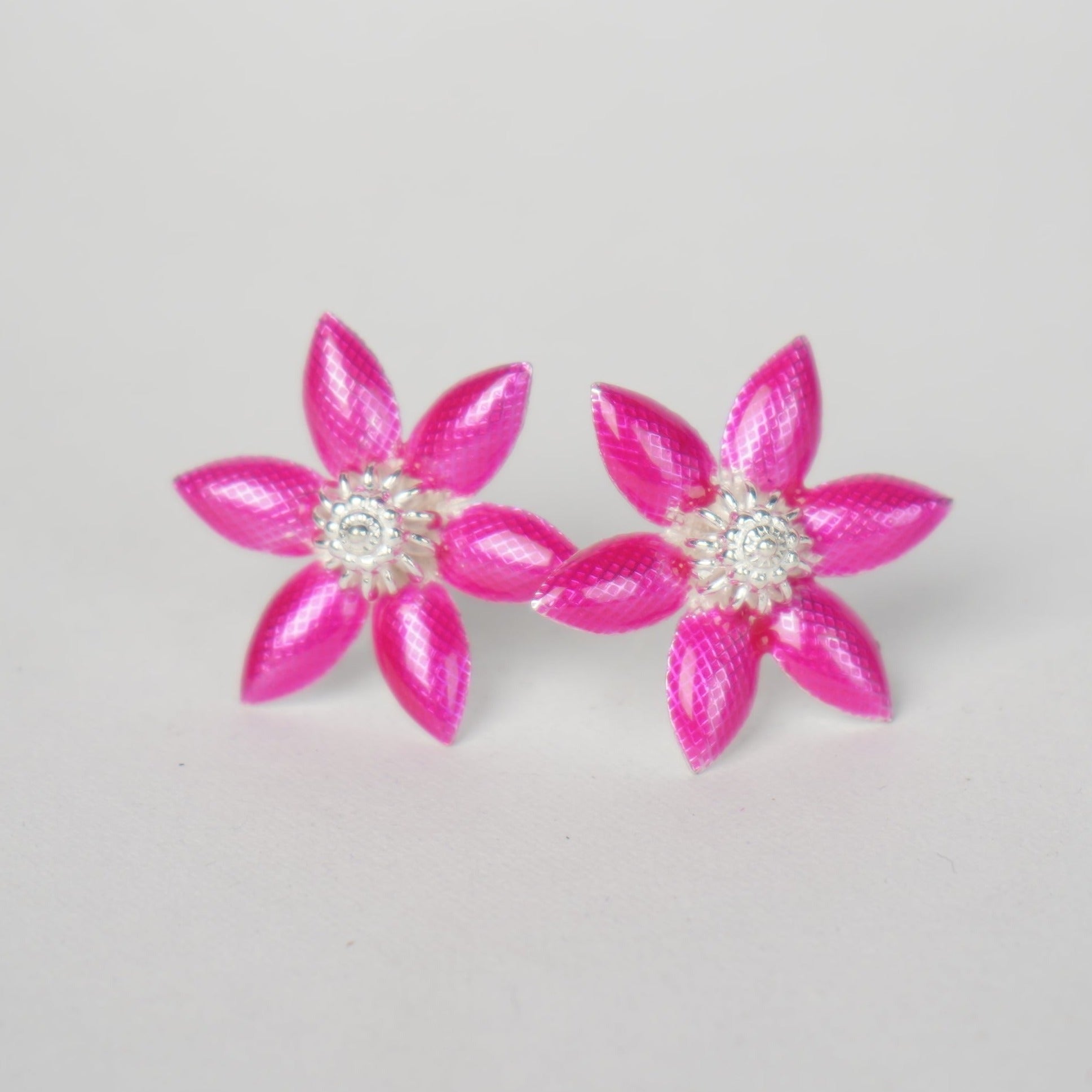 Pure Silver Enamel Pink Flowers 5.3 grams (Pack of 2)