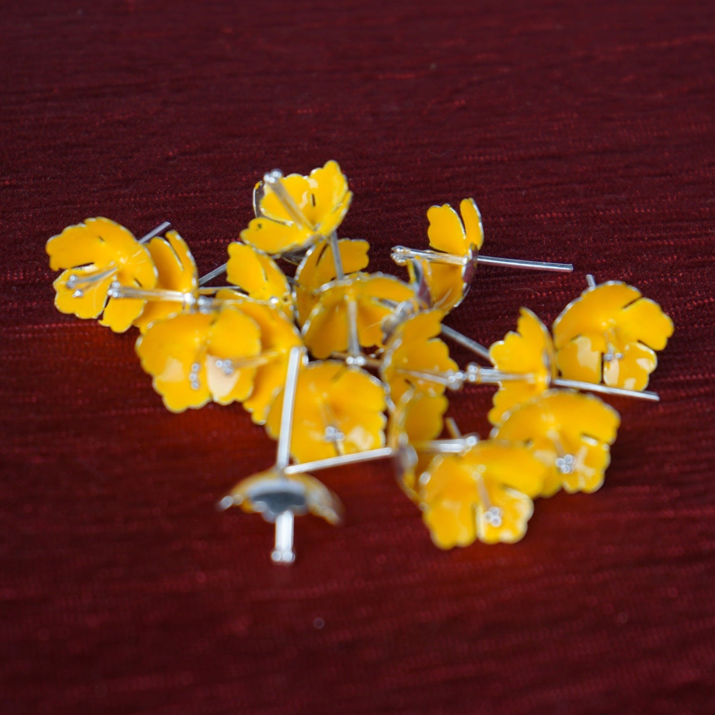 Pure Silver Enamel Yellow Flowers 4.8 grams (Pack of 4)