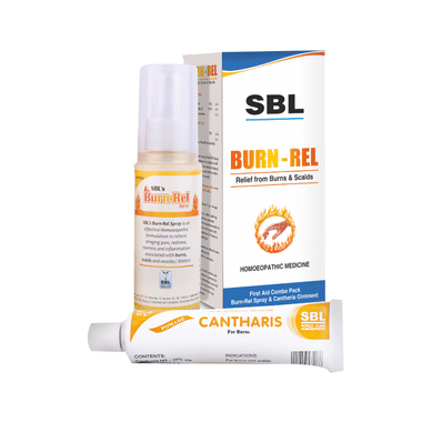 SBL Burn-Rel First Aid Combo Pack of Burn-Rel Spray 50ml & Cantharis Ointment 25gm 125g