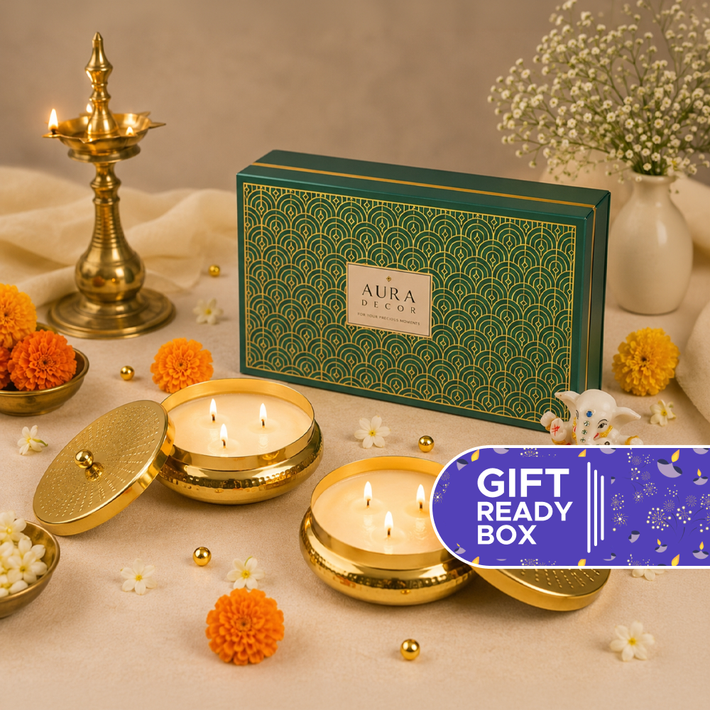 Urli Soy Wax Candle Set (Vanilla, Oudh) by Auradecor