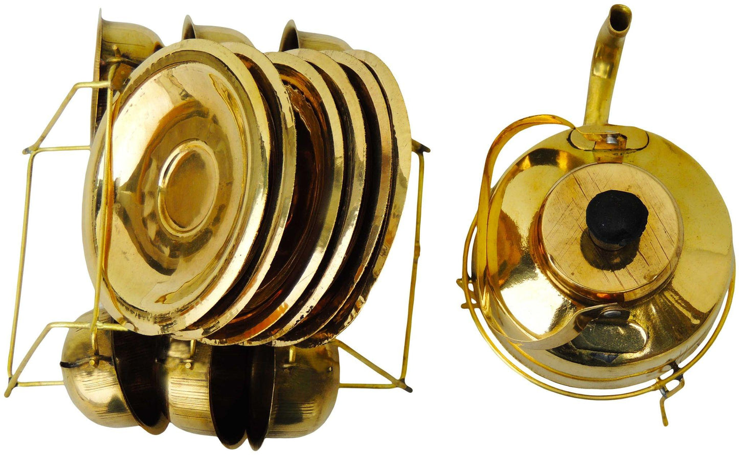 Brass Miniature Tea Cup Saucer Kettle Set