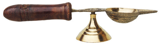 Brass Oil Lamp Deepak With Wooden Handle