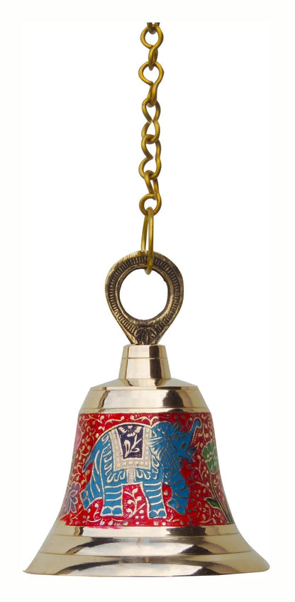 Brass Hanging Pooja Bell Red Color