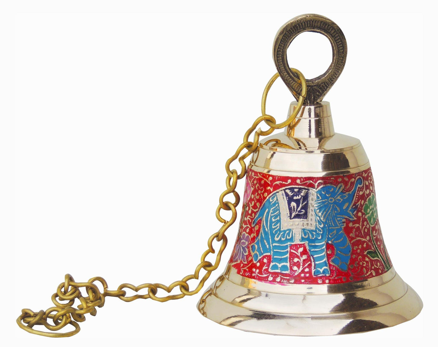 Brass Hanging Pooja Bell Red Color