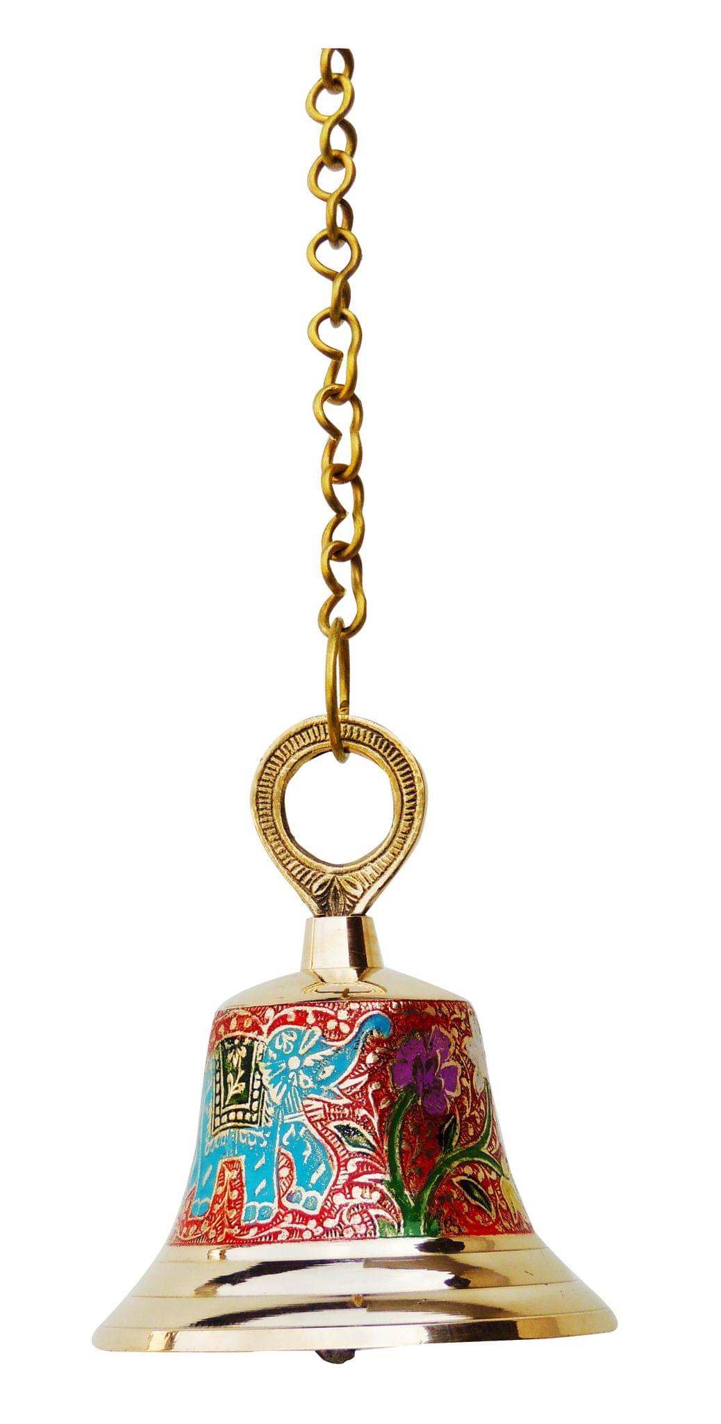 Brass Hanging Pooja Bell Red Color